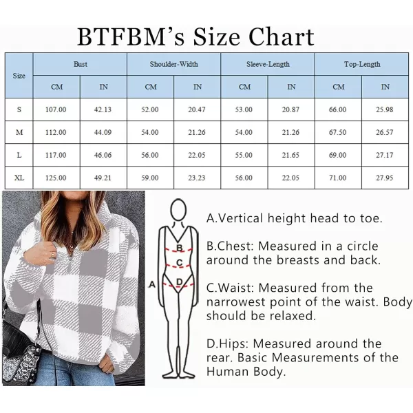 imageBTFBM Women Sherpa Pullover Quarter Zip Long Sleeve Fluffy Soft Fleece Jackets Sweaters Sweatshirts Hoodies Outwear CoatPlaid Beige Grey