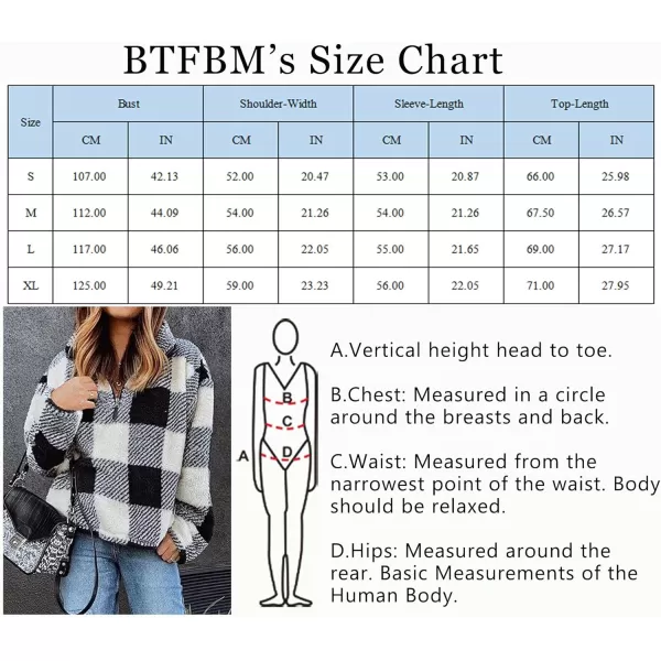 imageBTFBM Women Sherpa Pullover Quarter Zip Long Sleeve Fluffy Soft Fleece Jackets Sweaters Sweatshirts Hoodies Outwear CoatPlaid Black