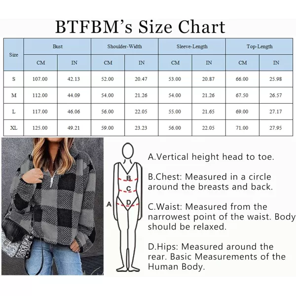 imageBTFBM Women Sherpa Pullover Quarter Zip Long Sleeve Fluffy Soft Fleece Jackets Sweaters Sweatshirts Hoodies Outwear CoatPlaid Black Grey