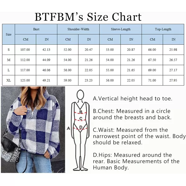 imageBTFBM Women Sherpa Pullover Quarter Zip Long Sleeve Fluffy Soft Fleece Jackets Sweaters Sweatshirts Hoodies Outwear CoatPlaid Blue