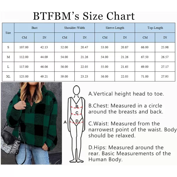 imageBTFBM Women Sherpa Pullover Quarter Zip Long Sleeve Fluffy Soft Fleece Jackets Sweaters Sweatshirts Hoodies Outwear CoatPlaid Green