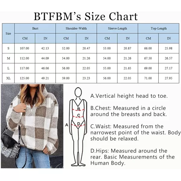 imageBTFBM Women Sherpa Pullover Quarter Zip Long Sleeve Fluffy Soft Fleece Jackets Sweaters Sweatshirts Hoodies Outwear CoatPlaid Khaki