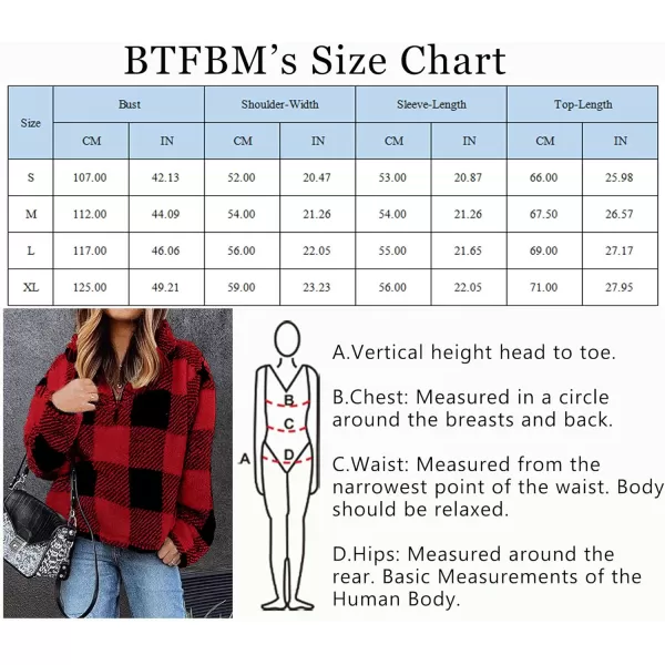 imageBTFBM Women Sherpa Pullover Quarter Zip Long Sleeve Fluffy Soft Fleece Jackets Sweaters Sweatshirts Hoodies Outwear CoatPlaid Red