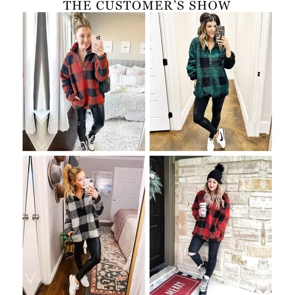 imageBTFBM Women Sherpa Pullover Quarter Zip Long Sleeve Fluffy Soft Fleece Jackets Sweaters Sweatshirts Hoodies Outwear CoatPlaid Yellow