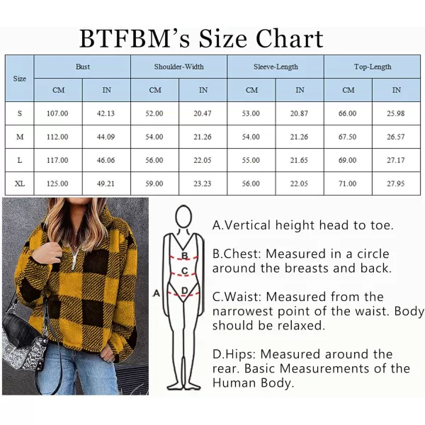 imageBTFBM Women Sherpa Pullover Quarter Zip Long Sleeve Fluffy Soft Fleece Jackets Sweaters Sweatshirts Hoodies Outwear CoatPlaid Yellow