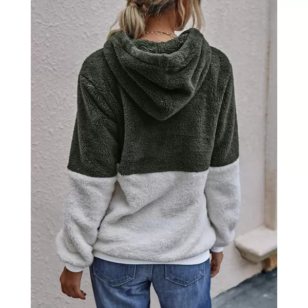 imageBTFBM Women Sherpa Pullover Quarter Zip Long Sleeve Fluffy Soft Fleece Jackets Sweaters Sweatshirts Hoodies Outwear CoatQarmy Green