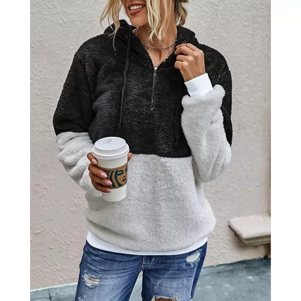 imageBTFBM Women Sherpa Pullover Quarter Zip Long Sleeve Fluffy Soft Fleece Jackets Sweaters Sweatshirts Hoodies Outwear CoatQblack