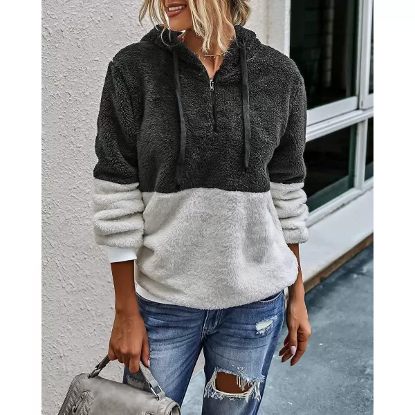 imageBTFBM Women Sherpa Pullover Quarter Zip Long Sleeve Fluffy Soft Fleece Jackets Sweaters Sweatshirts Hoodies Outwear CoatQgrey
