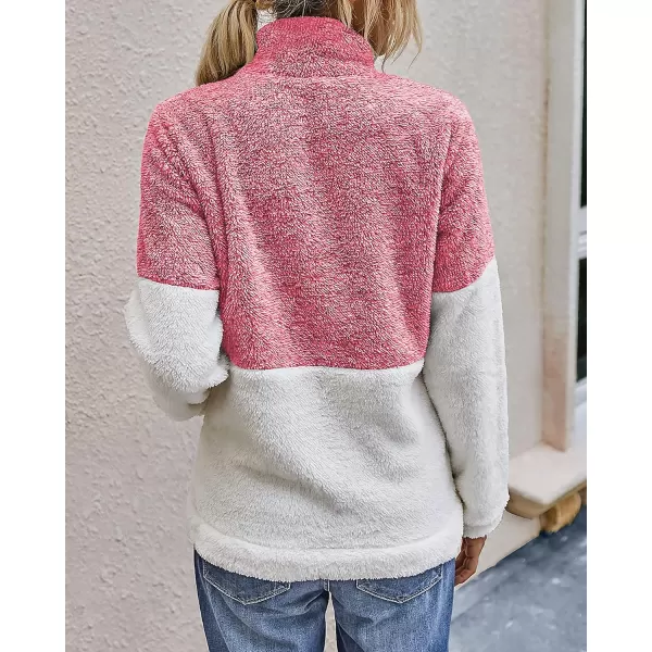 imageBTFBM Women Sherpa Pullover Quarter Zip Long Sleeve Fluffy Soft Fleece Jackets Sweaters Sweatshirts Hoodies Outwear CoatRed