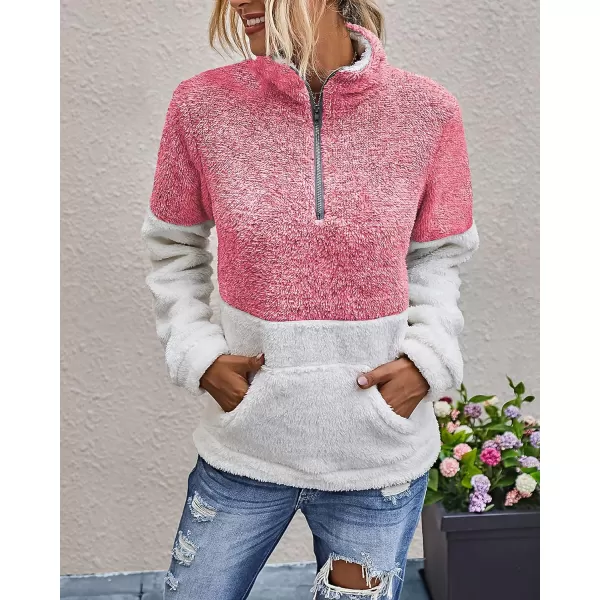 imageBTFBM Women Sherpa Pullover Quarter Zip Long Sleeve Fluffy Soft Fleece Jackets Sweaters Sweatshirts Hoodies Outwear CoatRed
