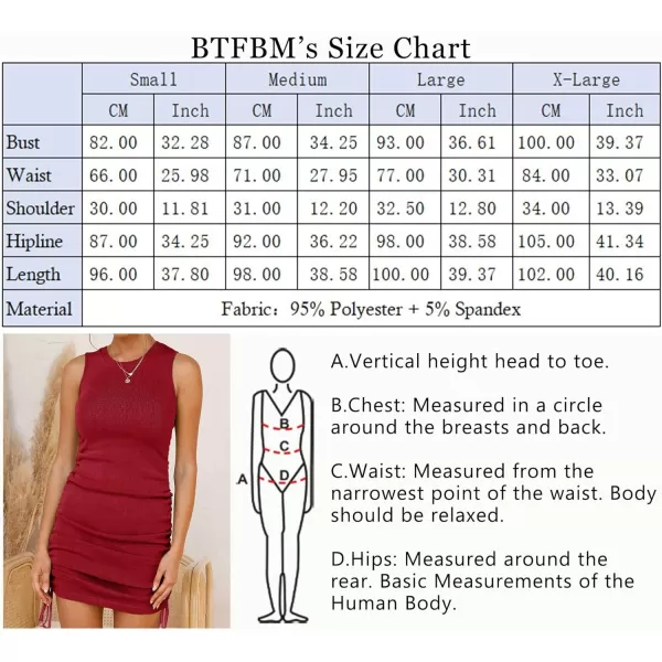 imageBTFBM Women Sleeveless Bodycon Ruched Short Dress Side Drawstring Solid Crew Neck Casual Summer Tank Shirt Mini DressesBright Red
