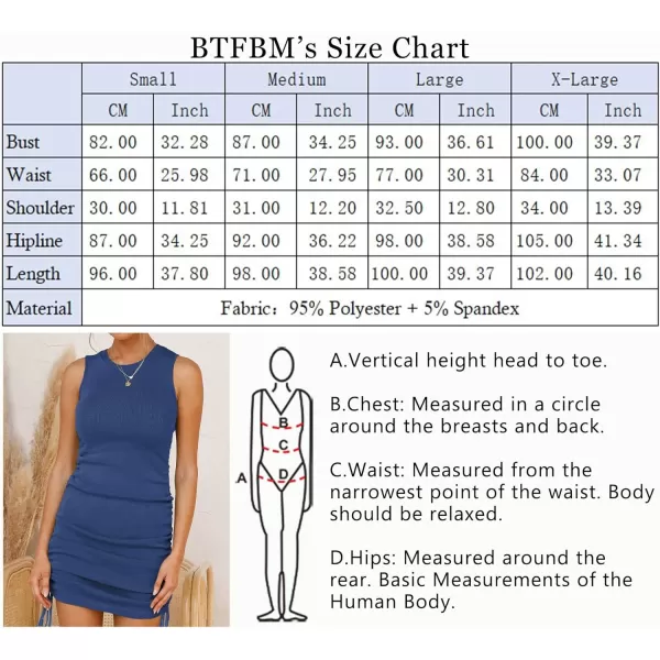 imageBTFBM Women Sleeveless Bodycon Ruched Short Dress Side Drawstring Solid Crew Neck Casual Summer Tank Shirt Mini DressesDark Blue 2