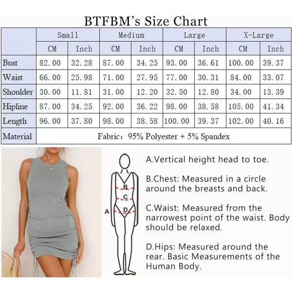 imageBTFBM Women Sleeveless Bodycon Ruched Short Dress Side Drawstring Solid Crew Neck Casual Summer Tank Shirt Mini DressesGrey
