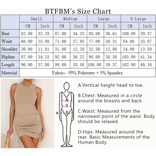 imageBTFBM Women Sleeveless Bodycon Ruched Short Dress Side Drawstring Solid Crew Neck Casual Summer Tank Shirt Mini DressesKhaki