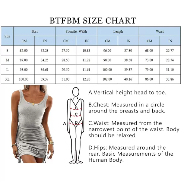 imageBTFBM Women Sleeveless Bodycon Ruched Short Dress Side Drawstring Solid Crew Neck Casual Summer Tank Shirt Mini DressesNarrow Strap  Grey