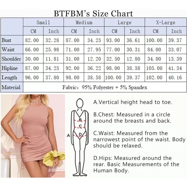 imageBTFBM Women Sleeveless Bodycon Ruched Short Dress Side Drawstring Solid Crew Neck Casual Summer Tank Shirt Mini DressesPink 2