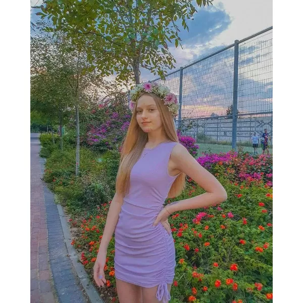 imageBTFBM Women Sleeveless Bodycon Ruched Short Dress Side Drawstring Solid Crew Neck Casual Summer Tank Shirt Mini DressesPurple
