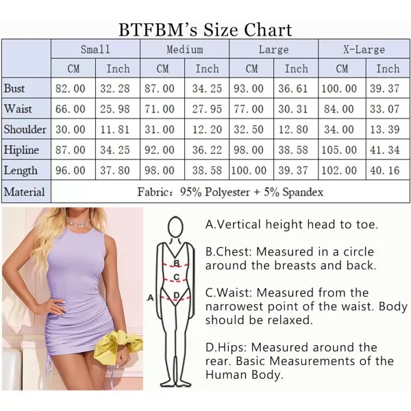 imageBTFBM Women Sleeveless Bodycon Ruched Short Dress Side Drawstring Solid Crew Neck Casual Summer Tank Shirt Mini DressesPurple