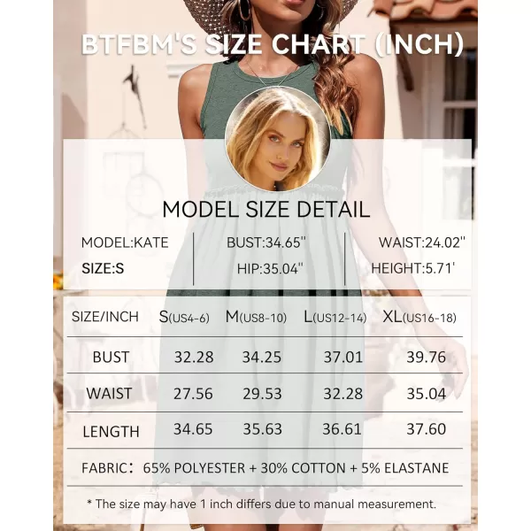 imageBTFBM Women Sleeveless Summer Dress 2023 Crewneck Ribbed Knit Ruffle Swing Button Down Beach Sun Mini Tank Short DressesArmy Green
