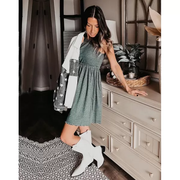 imageBTFBM Women Sleeveless Summer Dress 2023 Crewneck Ribbed Knit Ruffle Swing Button Down Beach Sun Mini Tank Short DressesArmy Green