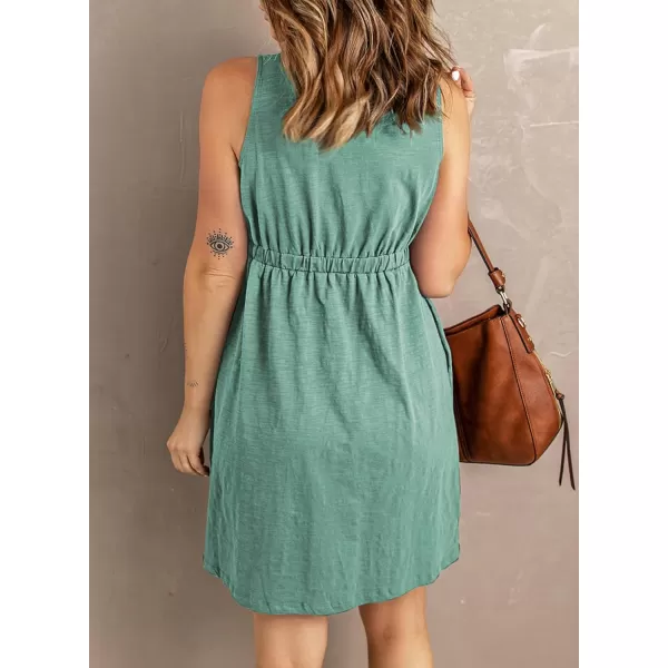 imageBTFBM Women Sleeveless Summer Dress 2023 Crewneck Ribbed Knit Ruffle Swing Button Down Beach Sun Mini Tank Short DressesButtons Fruit Green