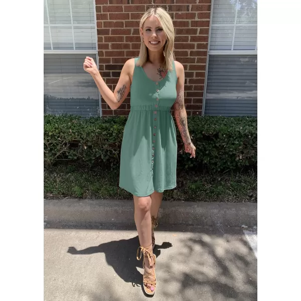 imageBTFBM Women Sleeveless Summer Dress 2023 Crewneck Ribbed Knit Ruffle Swing Button Down Beach Sun Mini Tank Short DressesButtons Fruit Green