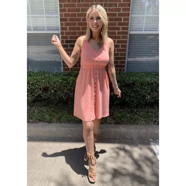 imageBTFBM Women Sleeveless Summer Dress 2023 Crewneck Ribbed Knit Ruffle Swing Button Down Beach Sun Mini Tank Short DressesButtons Light Pink