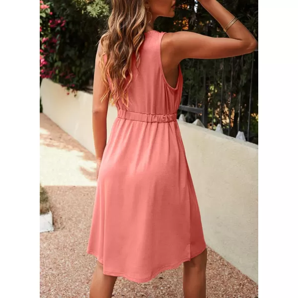 imageBTFBM Women Sleeveless Summer Dress 2023 Crewneck Ribbed Knit Ruffle Swing Button Down Beach Sun Mini Tank Short DressesButtons Light Pink