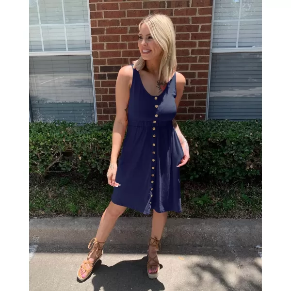 imageBTFBM Women Sleeveless Summer Dress 2023 Crewneck Ribbed Knit Ruffle Swing Button Down Beach Sun Mini Tank Short DressesButtons Navy