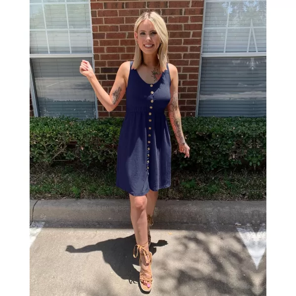 imageBTFBM Women Sleeveless Summer Dress 2023 Crewneck Ribbed Knit Ruffle Swing Button Down Beach Sun Mini Tank Short DressesButtons Navy