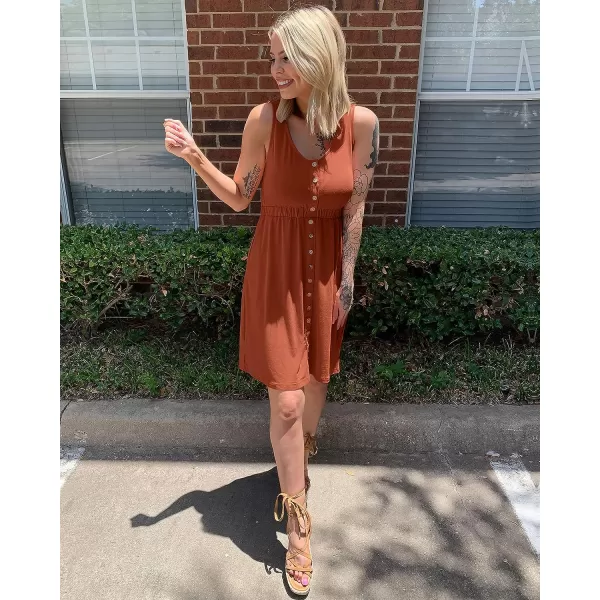 imageBTFBM Women Sleeveless Summer Dress 2023 Crewneck Ribbed Knit Ruffle Swing Button Down Beach Sun Mini Tank Short DressesButtons Orange Red