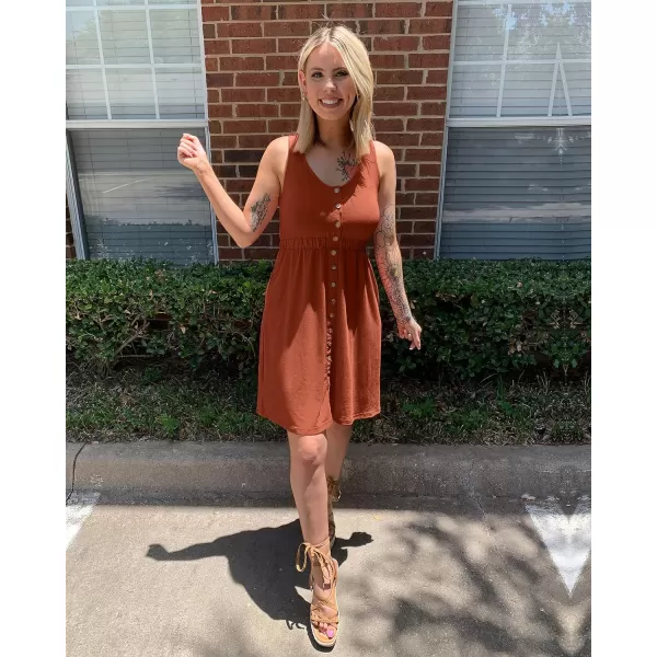 imageBTFBM Women Sleeveless Summer Dress 2023 Crewneck Ribbed Knit Ruffle Swing Button Down Beach Sun Mini Tank Short DressesButtons Orange Red