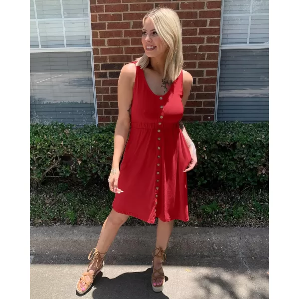 imageBTFBM Women Sleeveless Summer Dress 2023 Crewneck Ribbed Knit Ruffle Swing Button Down Beach Sun Mini Tank Short DressesButtons Red