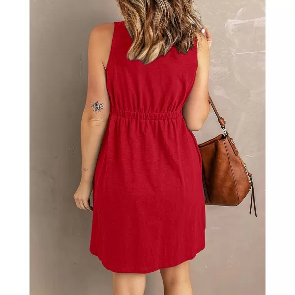imageBTFBM Women Sleeveless Summer Dress 2023 Crewneck Ribbed Knit Ruffle Swing Button Down Beach Sun Mini Tank Short DressesButtons Red