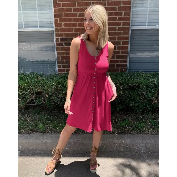 imageBTFBM Women Sleeveless Summer Dress 2023 Crewneck Ribbed Knit Ruffle Swing Button Down Beach Sun Mini Tank Short DressesButtons Rose Red