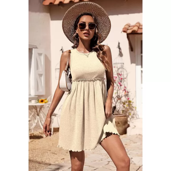 imageBTFBM Women Sleeveless Summer Dress 2023 Crewneck Ribbed Knit Ruffle Swing Button Down Beach Sun Mini Tank Short DressesSolid Apricot