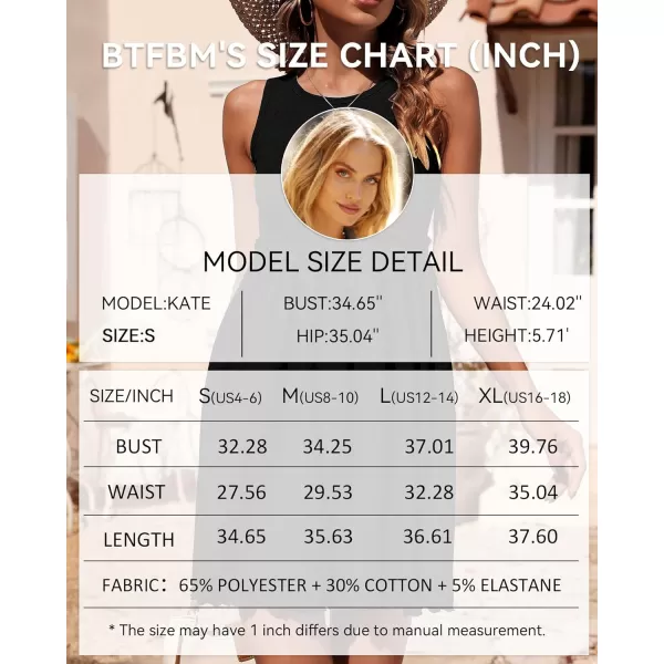 imageBTFBM Women Sleeveless Summer Dress 2023 Crewneck Ribbed Knit Ruffle Swing Button Down Beach Sun Mini Tank Short DressesSolid Black