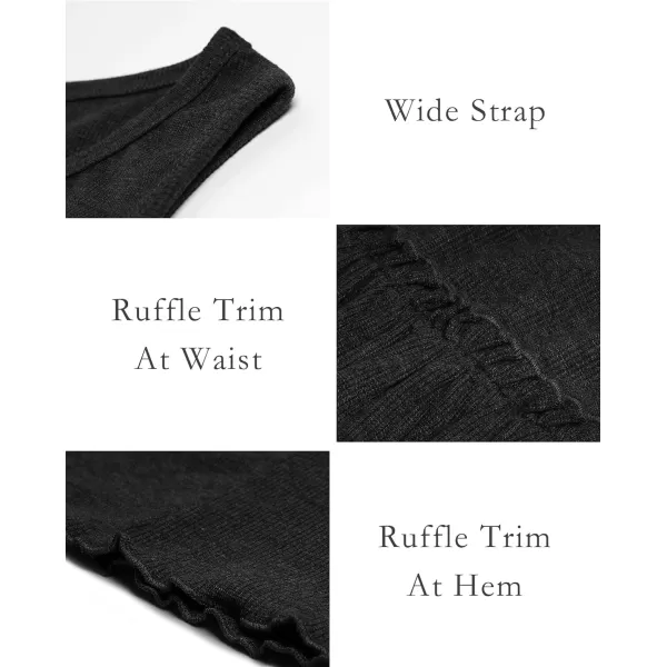imageBTFBM Women Sleeveless Summer Dress 2023 Crewneck Ribbed Knit Ruffle Swing Button Down Beach Sun Mini Tank Short DressesSolid Black