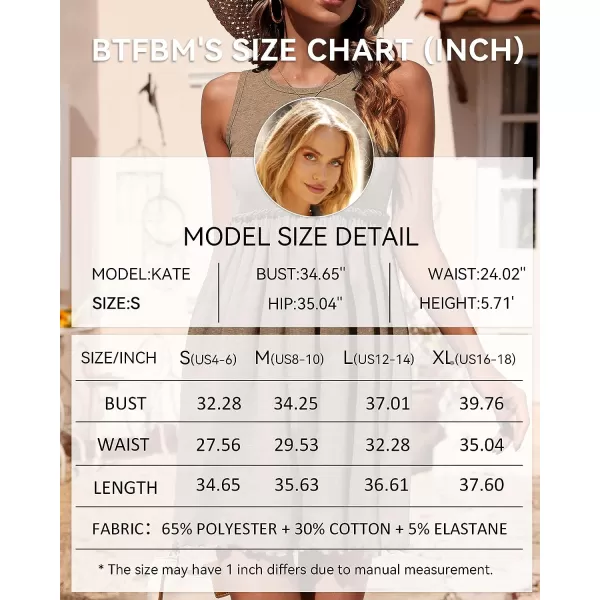 imageBTFBM Women Sleeveless Summer Dress 2023 Crewneck Ribbed Knit Ruffle Swing Button Down Beach Sun Mini Tank Short DressesSolid Coffee