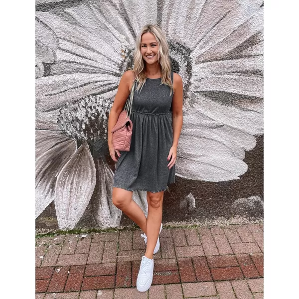 imageBTFBM Women Sleeveless Summer Dress 2023 Crewneck Ribbed Knit Ruffle Swing Button Down Beach Sun Mini Tank Short DressesSolid Dark Grey