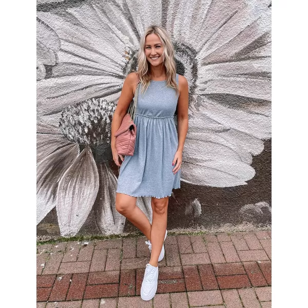 imageBTFBM Women Sleeveless Summer Dress 2023 Crewneck Ribbed Knit Ruffle Swing Button Down Beach Sun Mini Tank Short DressesSolid Light Grey