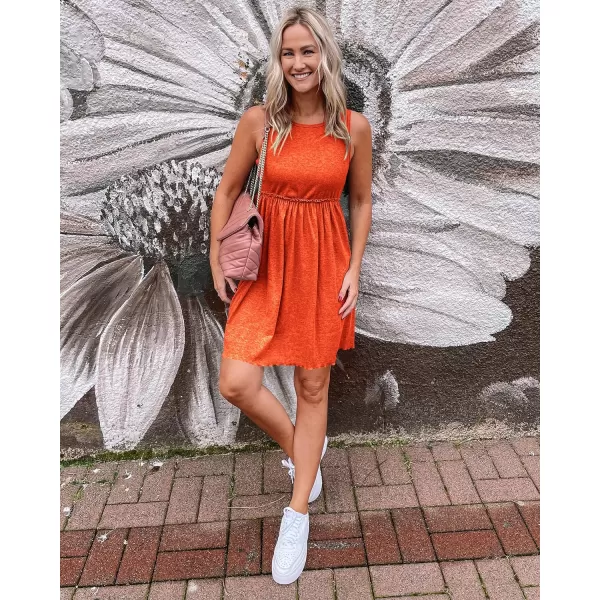 imageBTFBM Women Sleeveless Summer Dress 2023 Crewneck Ribbed Knit Ruffle Swing Button Down Beach Sun Mini Tank Short DressesSolid Orange