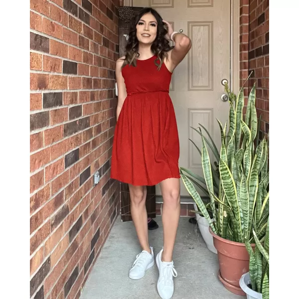 imageBTFBM Women Sleeveless Summer Dress 2023 Crewneck Ribbed Knit Ruffle Swing Button Down Beach Sun Mini Tank Short DressesSolid Orange Red