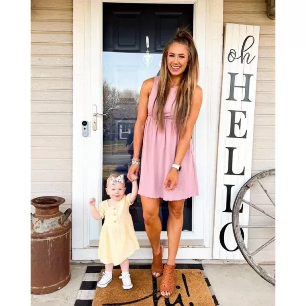 imageBTFBM Women Sleeveless Summer Dress 2023 Crewneck Ribbed Knit Ruffle Swing Button Down Beach Sun Mini Tank Short DressesSolid Pink