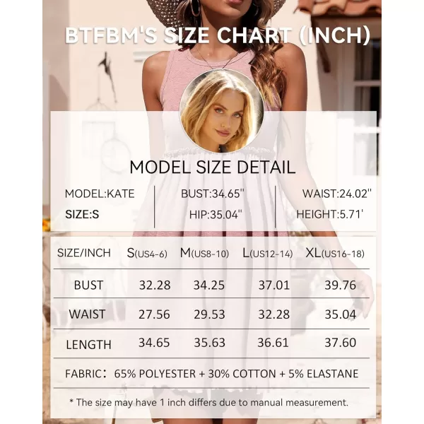 imageBTFBM Women Sleeveless Summer Dress 2023 Crewneck Ribbed Knit Ruffle Swing Button Down Beach Sun Mini Tank Short DressesSolid Pink