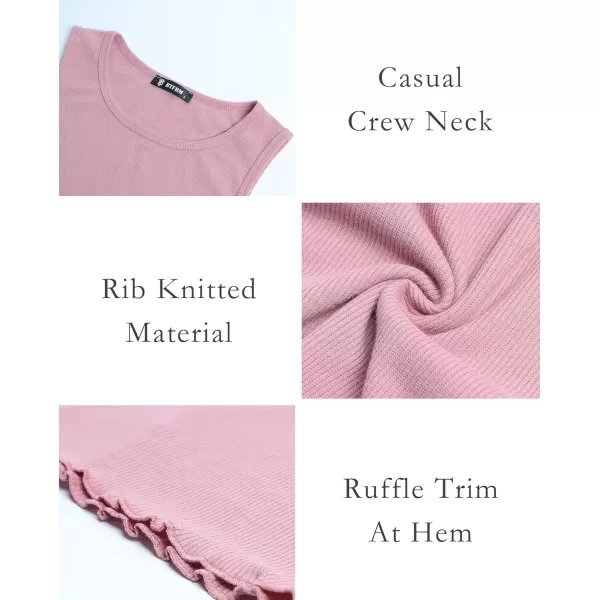 imageBTFBM Women Sleeveless Summer Dress 2023 Crewneck Ribbed Knit Ruffle Swing Button Down Beach Sun Mini Tank Short DressesSolid Pink