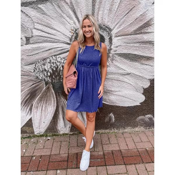 imageBTFBM Women Sleeveless Summer Dress 2023 Crewneck Ribbed Knit Ruffle Swing Button Down Beach Sun Mini Tank Short DressesSolid Royal Blue