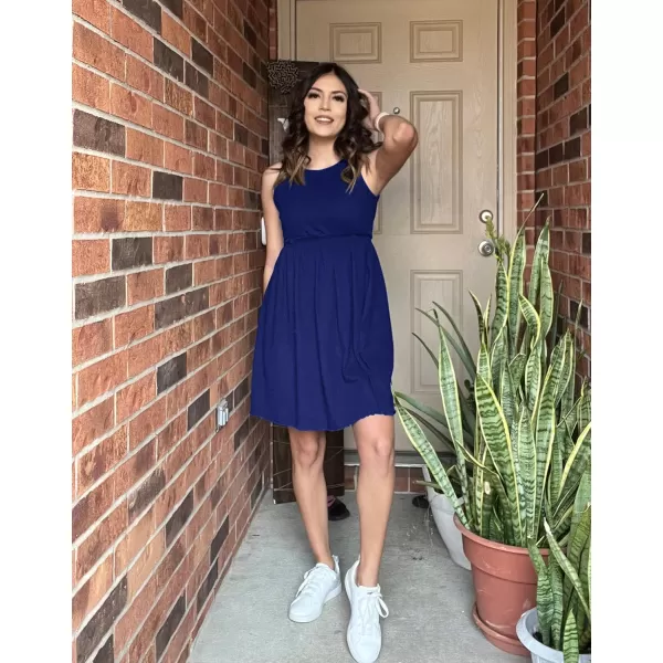 imageBTFBM Women Sleeveless Summer Dress 2023 Crewneck Ribbed Knit Ruffle Swing Button Down Beach Sun Mini Tank Short DressesSolid Royal Blue