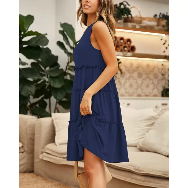 imageBTFBM Women Sleeveless Summer Dress 2023 Crewneck Ribbed Knit Ruffle Swing Button Down Beach Sun Mini Tank Short DressesTiered Navy