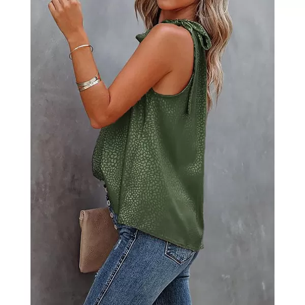 imageBTFBM Women Sleeveless Tie Mock Neck Summer Tops Loose Casual Side Bow Satin Halter Tank Top Blouse ShirtsHalter Army Green